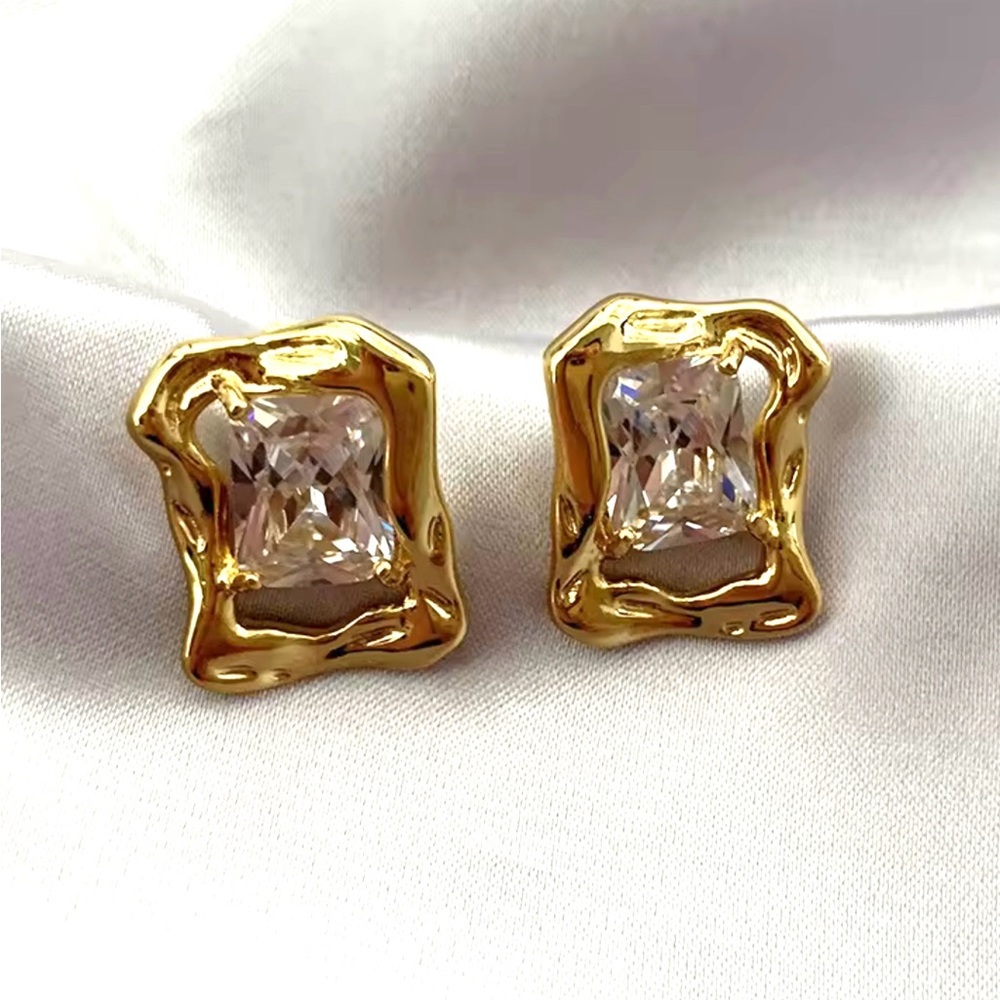 Brut Molten Metal Crumpled Gold CZ Earrings Crumpled Jennifer Behr STYLE MY02